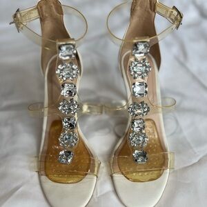 Aldo White with Transparent Straps and Crystal Studs